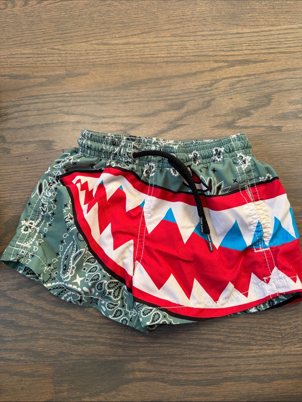 MC2 Saint Barth Green Bandana Swim Trunks with Red, White and Blue Wave Graphic